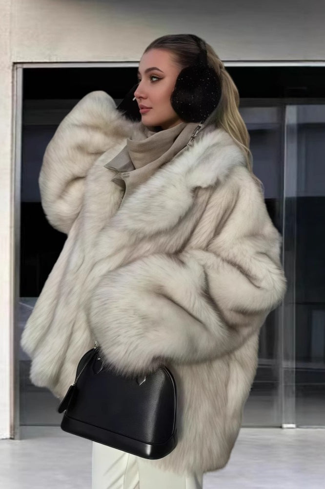 Long Sleeve Faux Fox Fur Coat for an Elegant Style