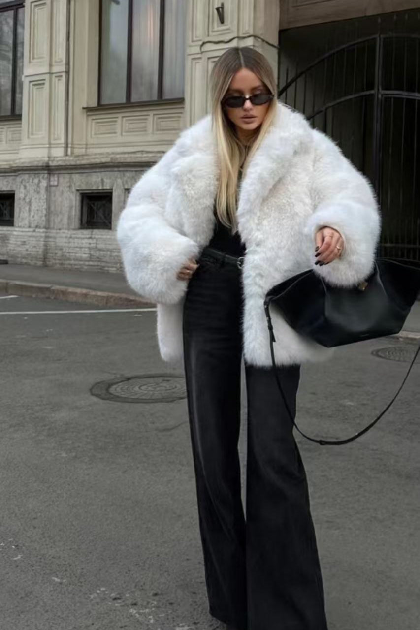 Solid and trendy eco-friendly faux fur coat