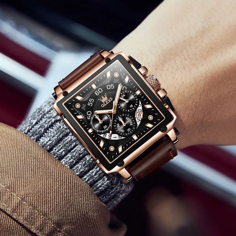 Elegant chronograph watch with a square dial for a sophisticated style