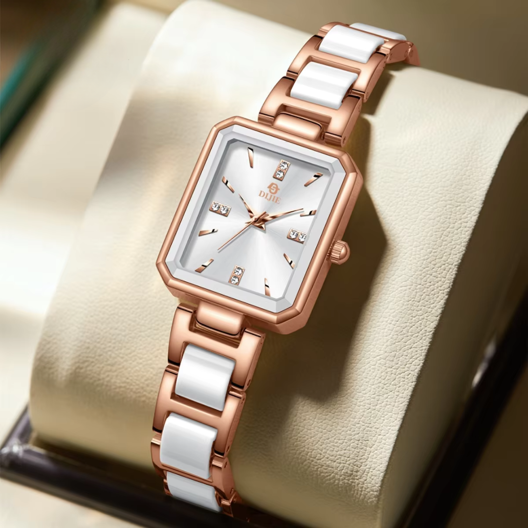 Elegant Square Quartz Watch with Diamonds, Sophisticated and Chic