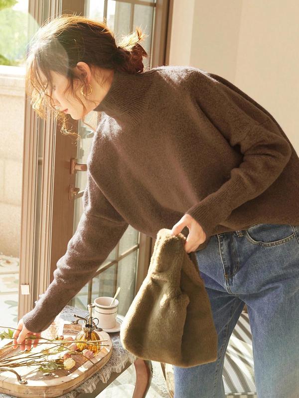 Women's High-Neck Loose-Knit Pullover Sweater