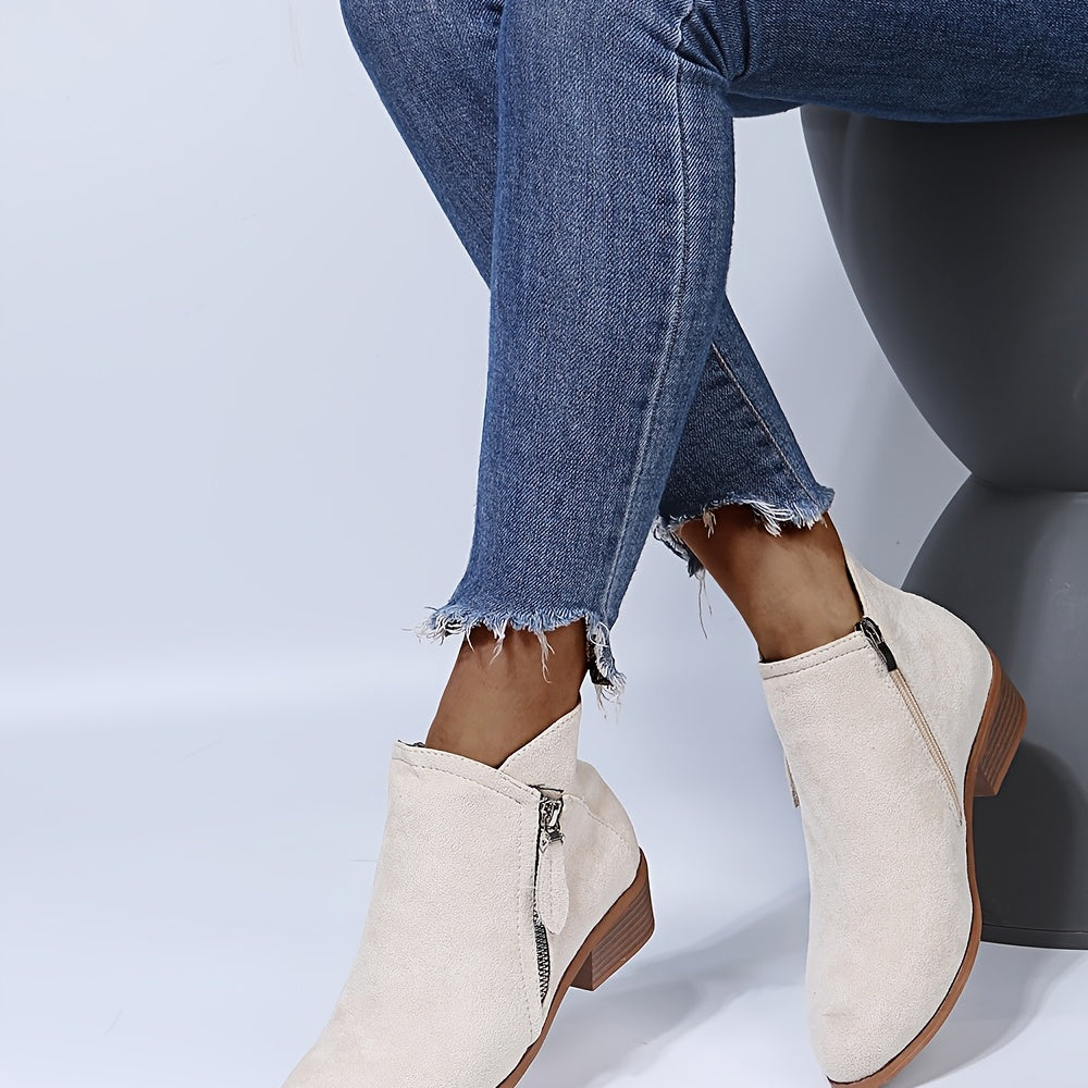 Seren - Sleek Pointed-Toe Ankle Boots with Heel and Zip