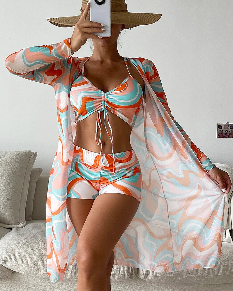 3 Piece Bikini Set | Printed Bikini With Cover-Up