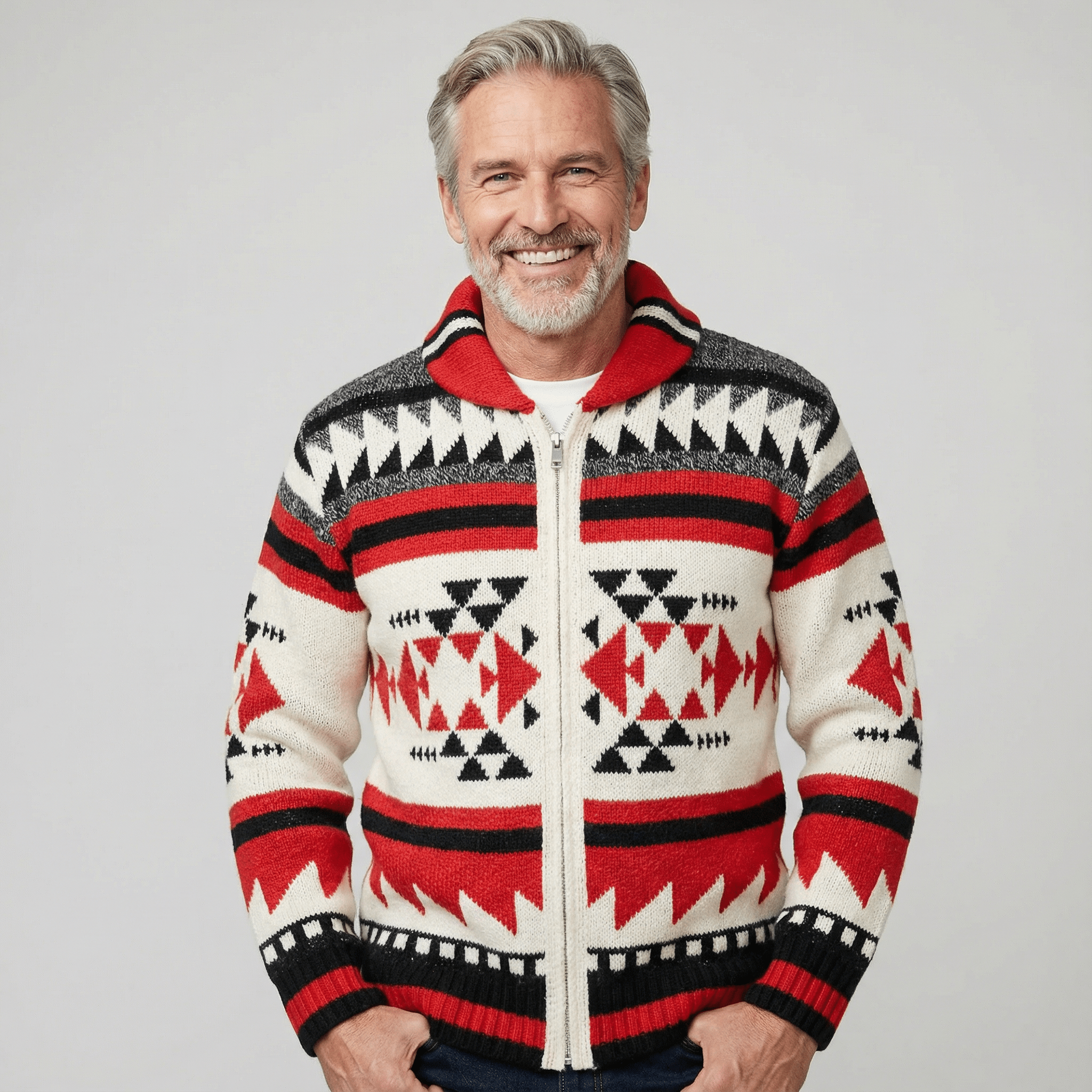 Dominic Geometric Zip-Front Knit Cardigan – Modern & Cozy