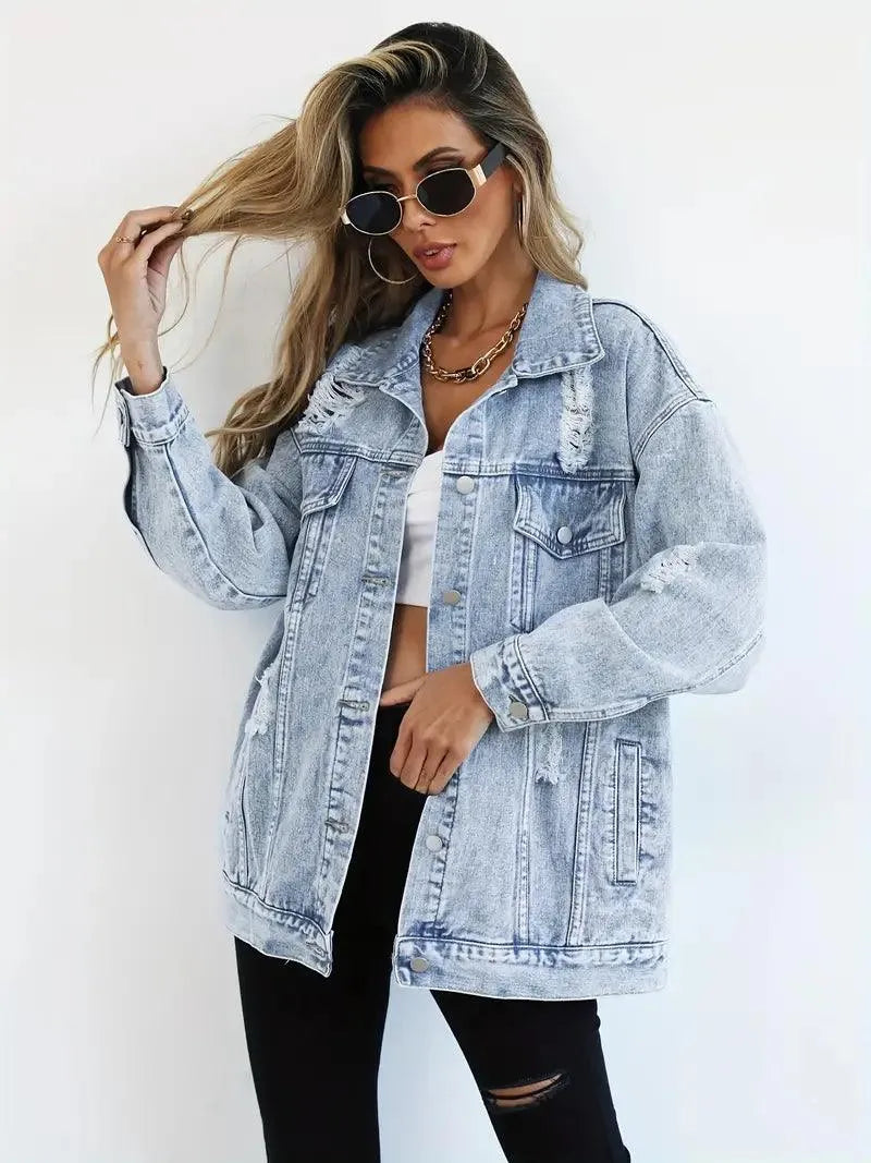 Stylish oversized denim jacket for women for a fashionable look