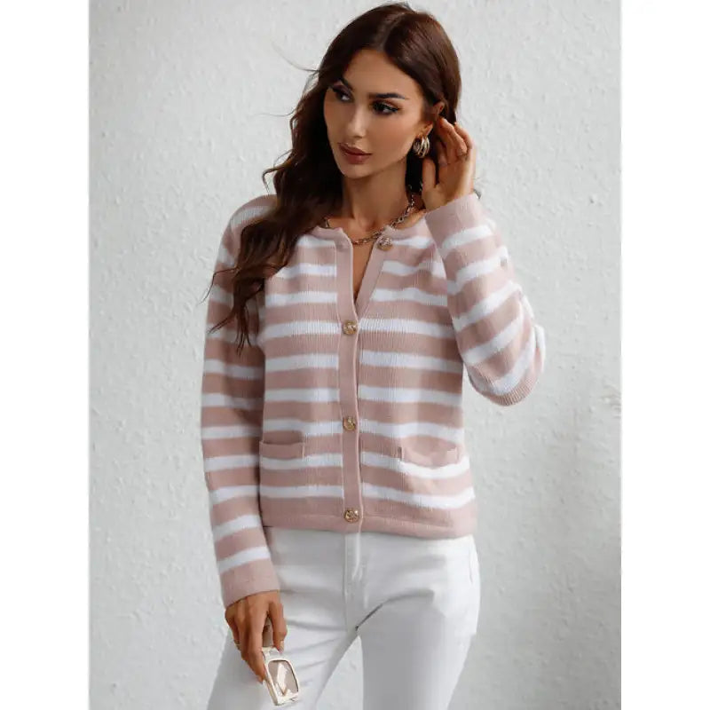 Women's Striped Button-Front Cardigan for Effortless Classic Casual Style