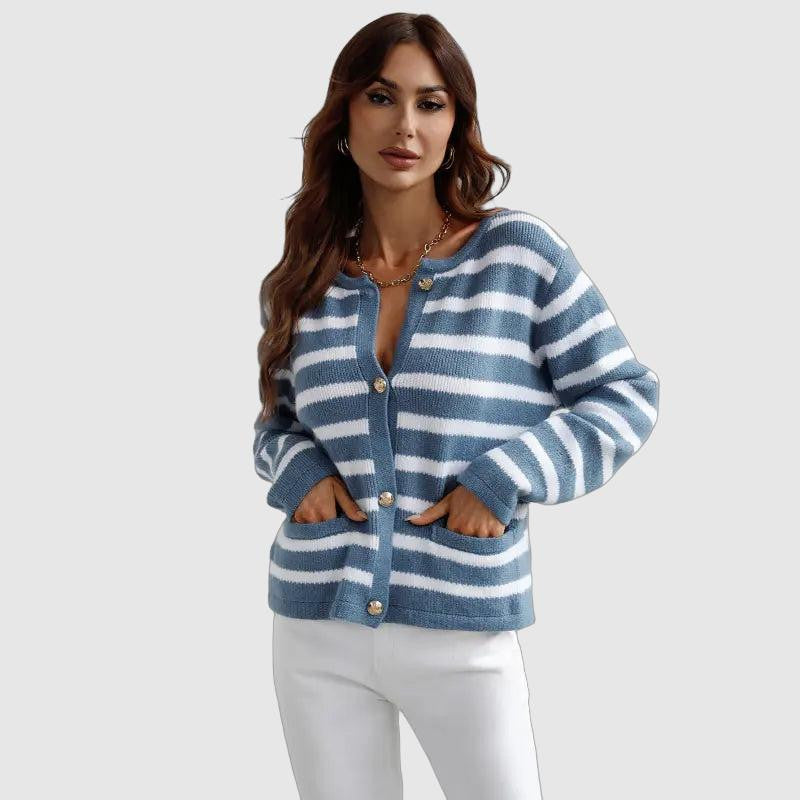 Women's Striped Button-Front Cardigan for Effortless Classic Casual Style