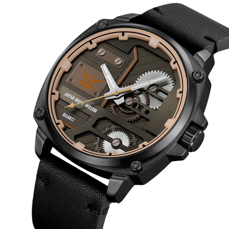 Elegant Men's Leather Watch with Quartz Movement