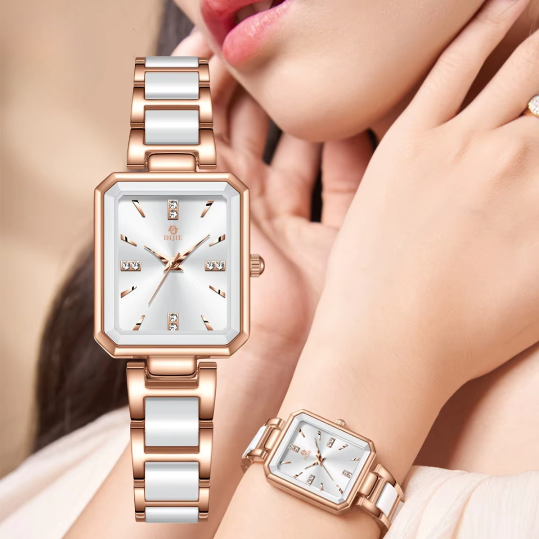 Elegant Square Quartz Watch with Diamonds, Sophisticated and Chic