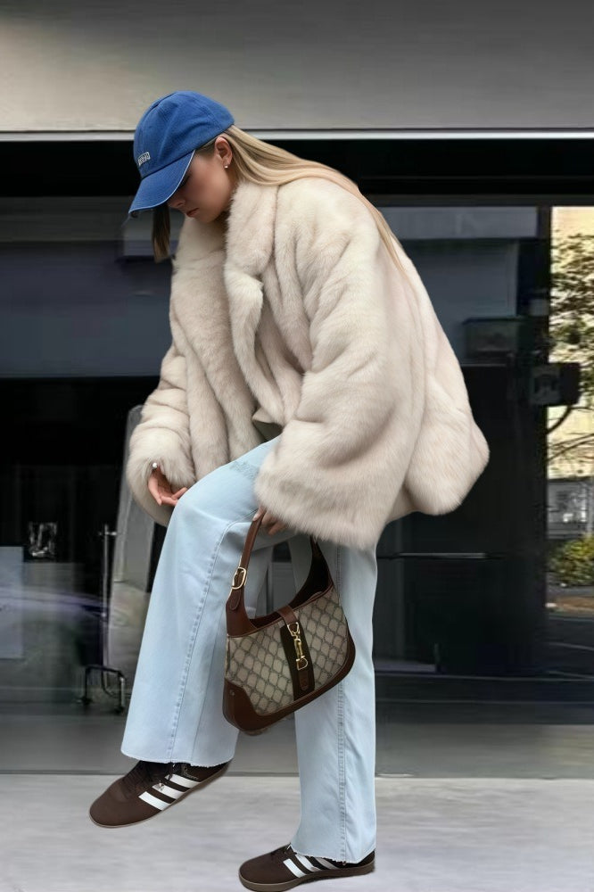 Long Sleeve Faux Fox Fur Coat for an Elegant Style