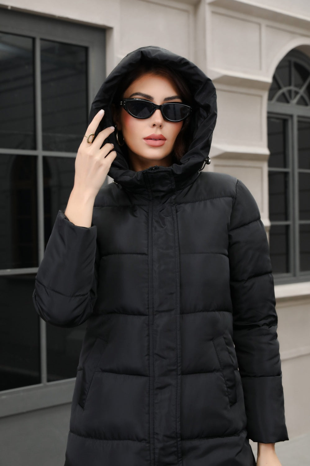 Long Boufre Coat with Hood in Seductive Style and Wide Sizes