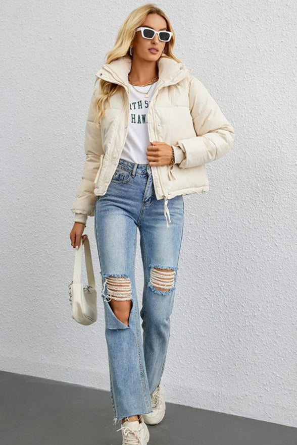 Short Puffer Coat with Stylish Stand Collar