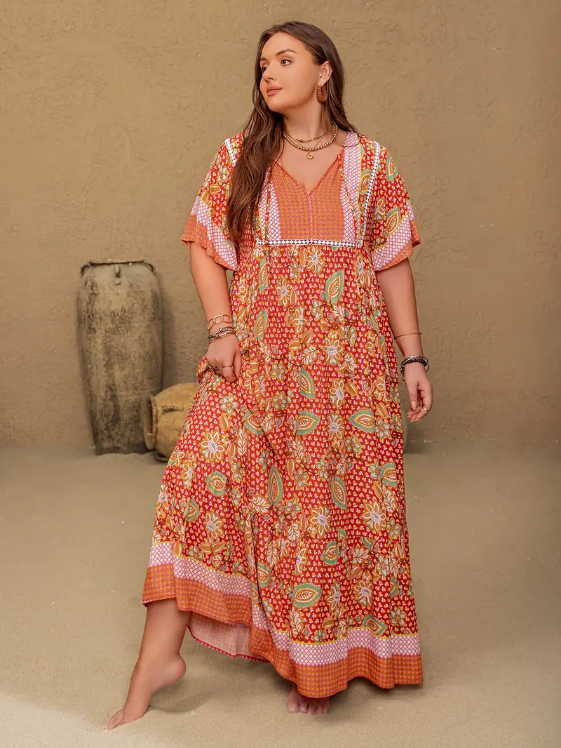 Boho Floral Maxi Dress – Flowy, Flattering Fit for Plus Size