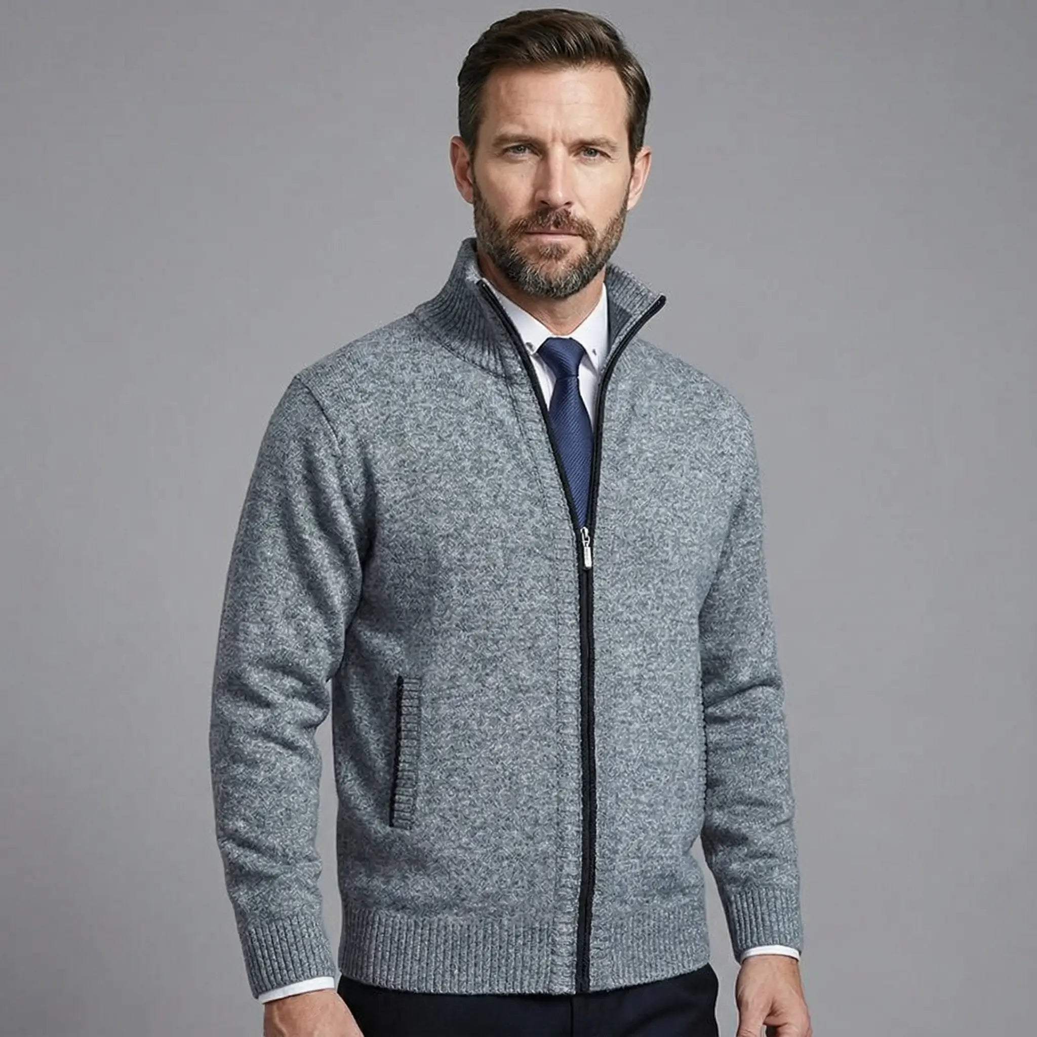 Owen | Solid Knit Cardigan with Stand Collar
