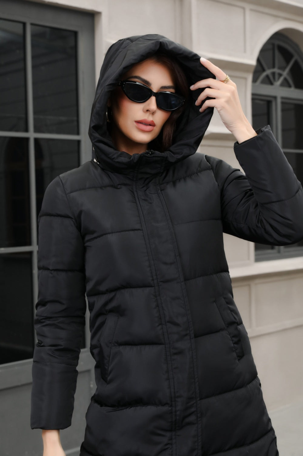 Long Boufre Coat with Hood in Seductive Style and Wide Sizes
