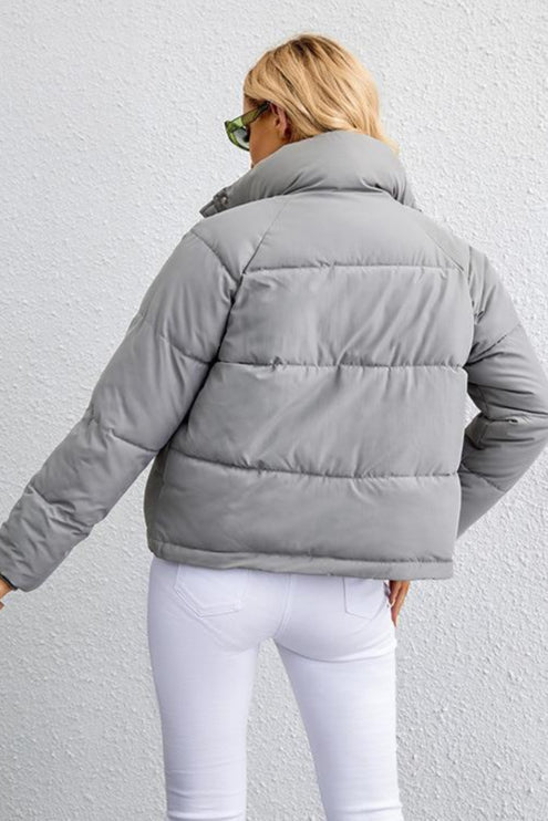 Short Puffer Coat with Stylish Stand Collar
