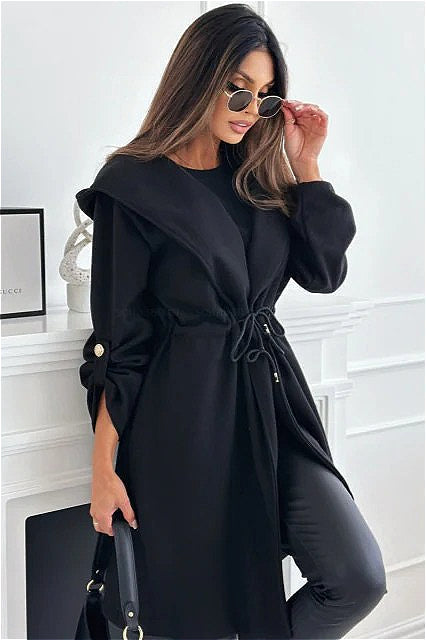 belted hooded trench coat