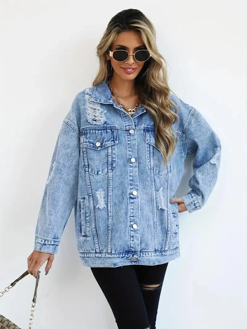 Stylish oversized denim jacket for women for a fashionable look