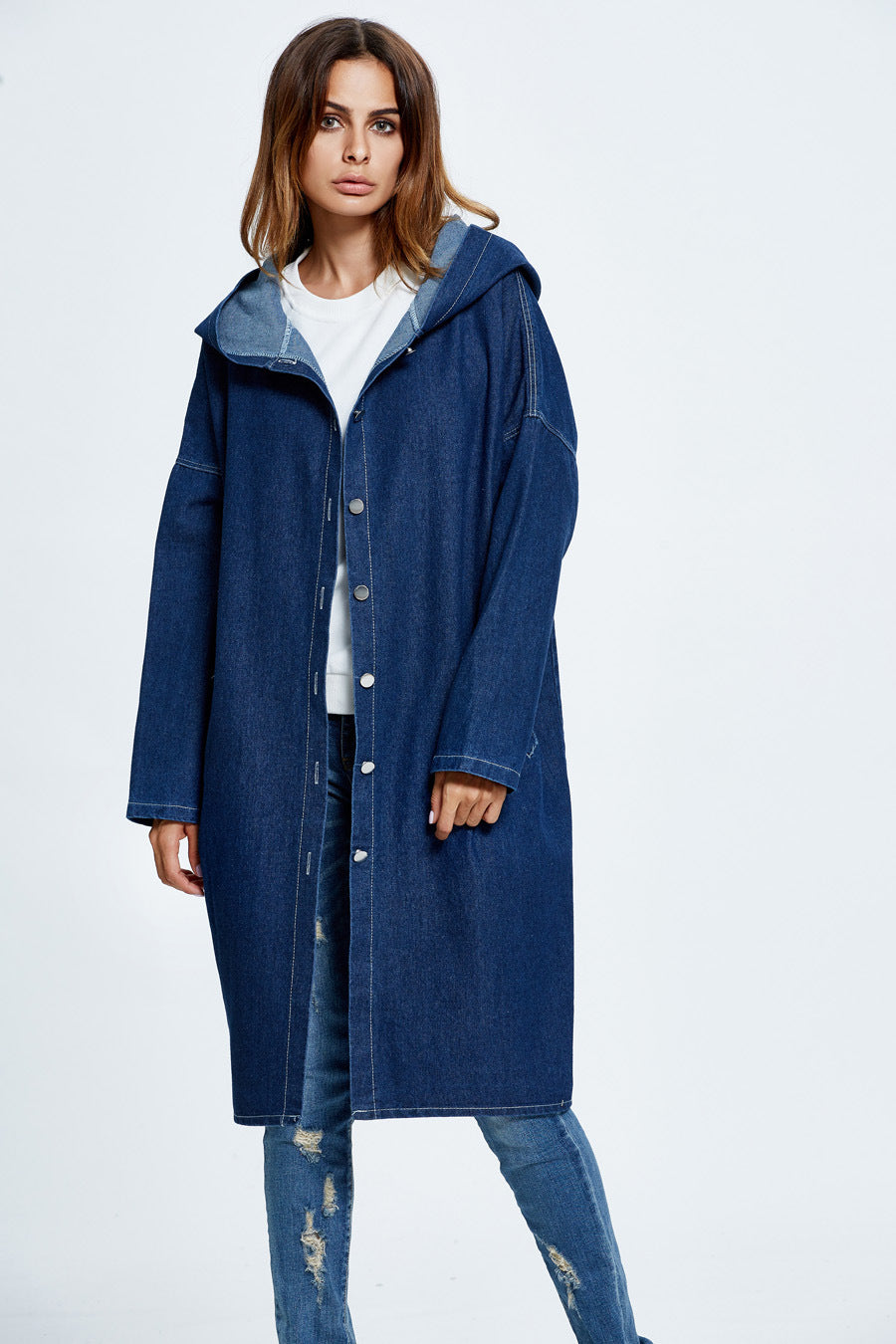 Casual Long Hooded Denim Coat for Stylish Comfort