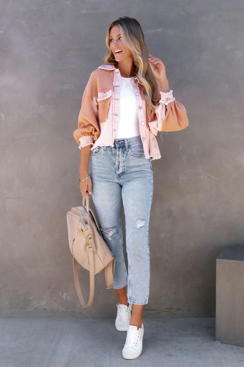 Long-sleeve honeycomb velvet coat for a stylish and warm look