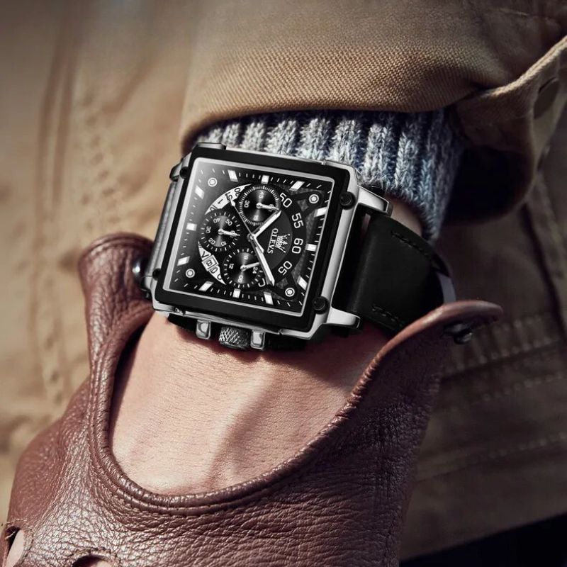 Elegant chronograph watch with a square dial for a sophisticated style