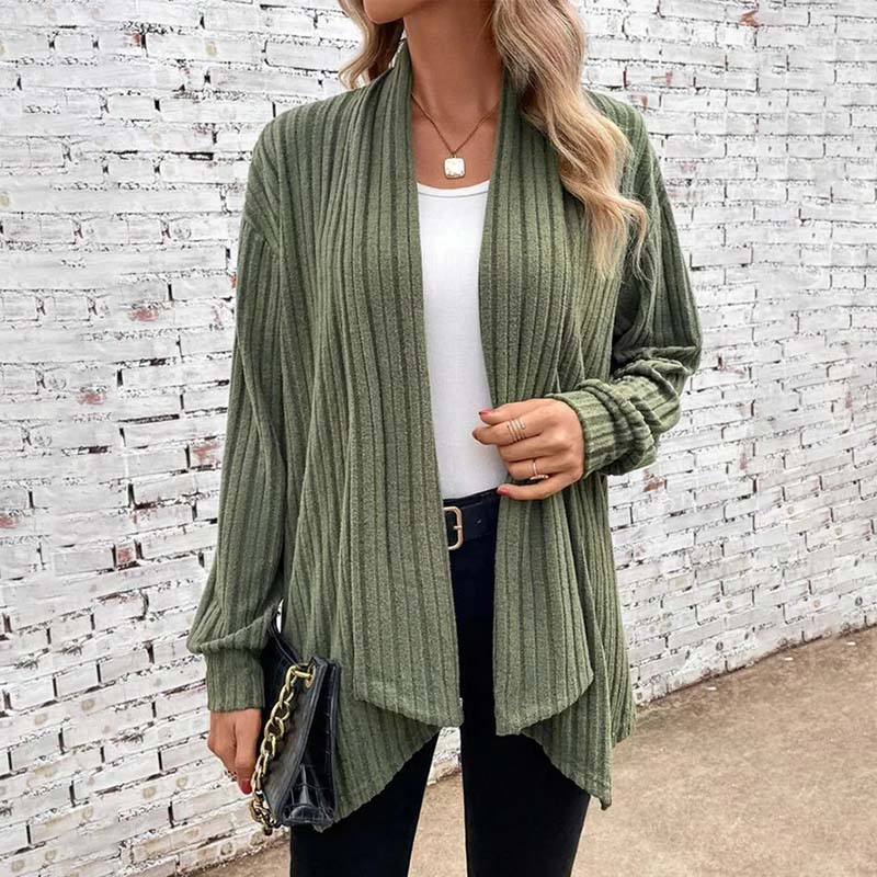 Women's Soft-Knit Ribbed Open-Front Cardigan