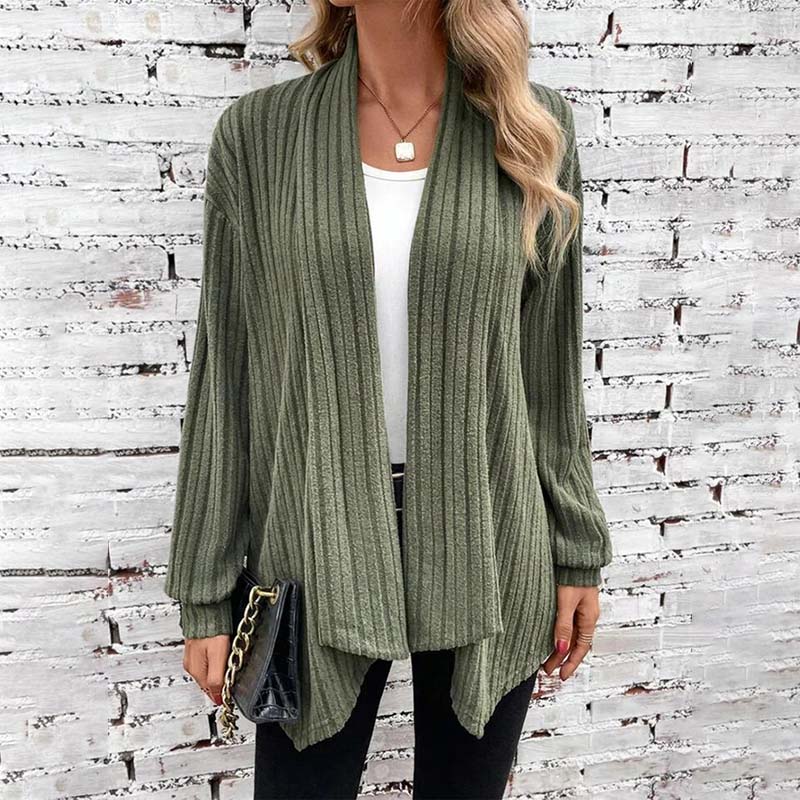 Women's Soft-Knit Ribbed Open-Front Cardigan