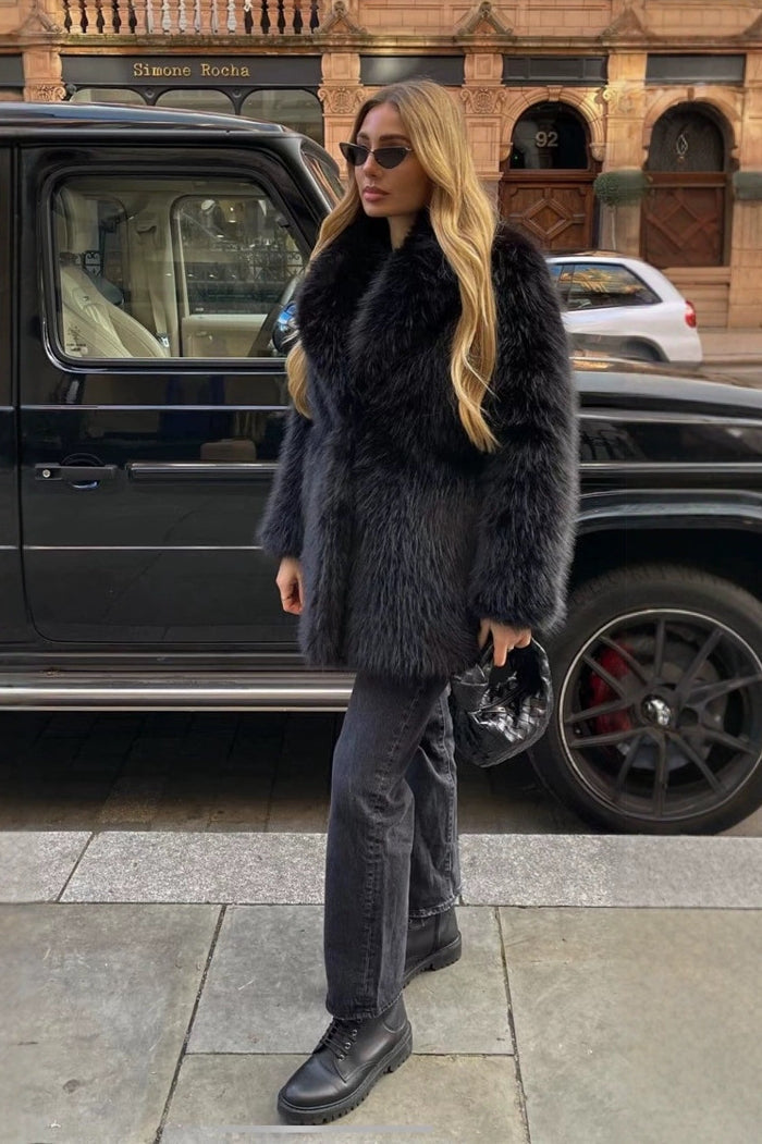 Solid and trendy eco-friendly faux fur coat