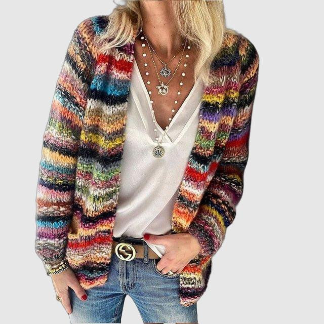 Women's Vibrant Multicolor Knit Cardigan for a Bold Statement Look