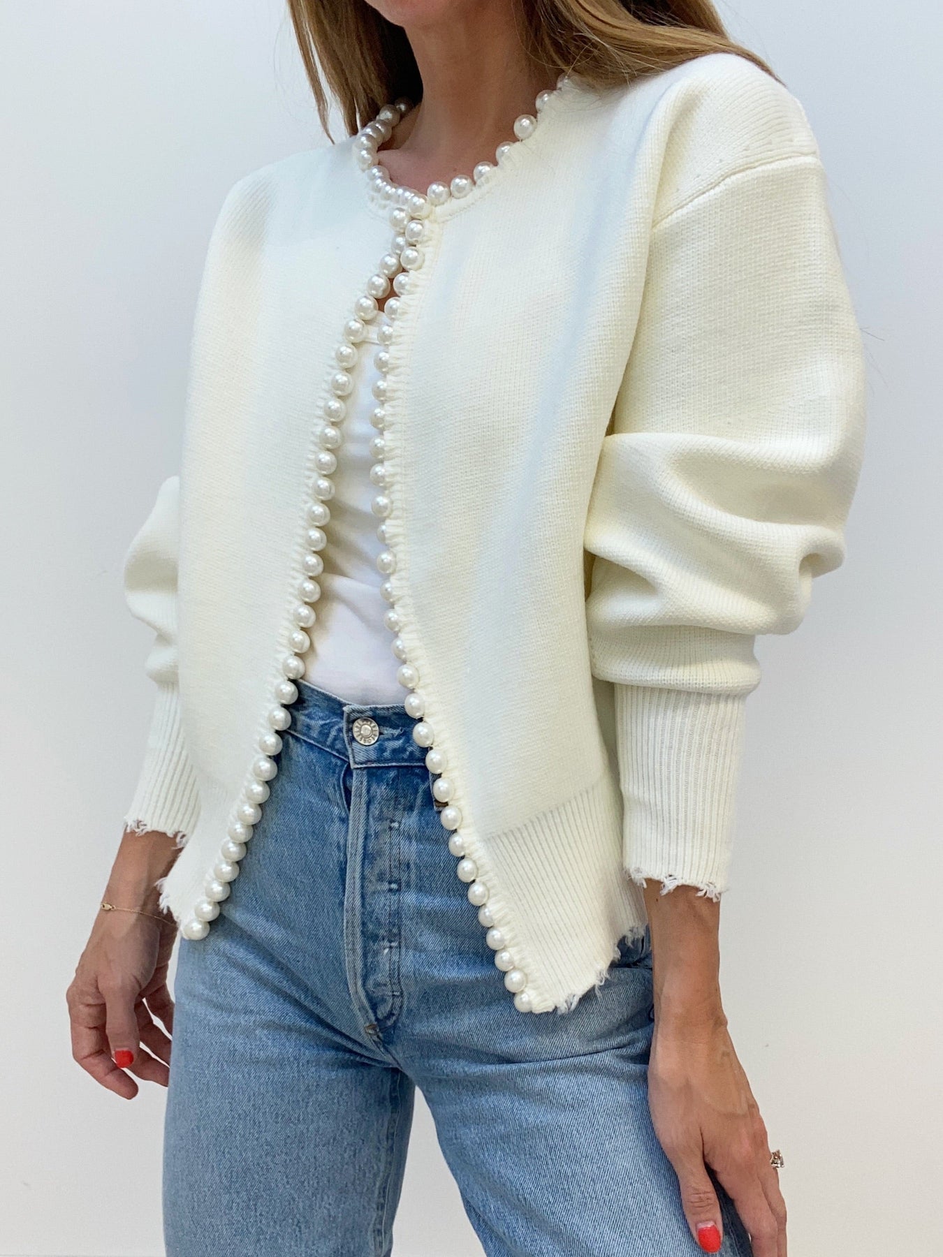 Elegant Pearl-Trim Cardigan for Women