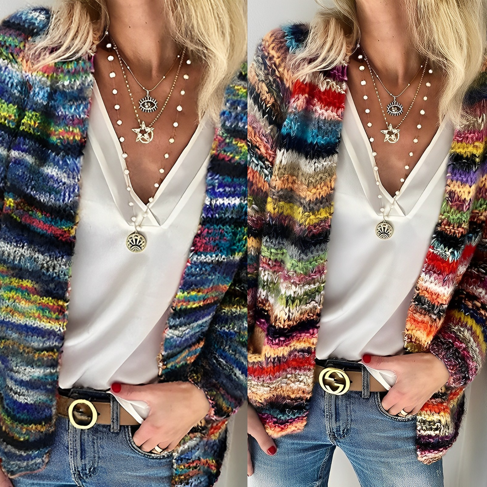 Women's Cozy Multicolor Knit Cardigan