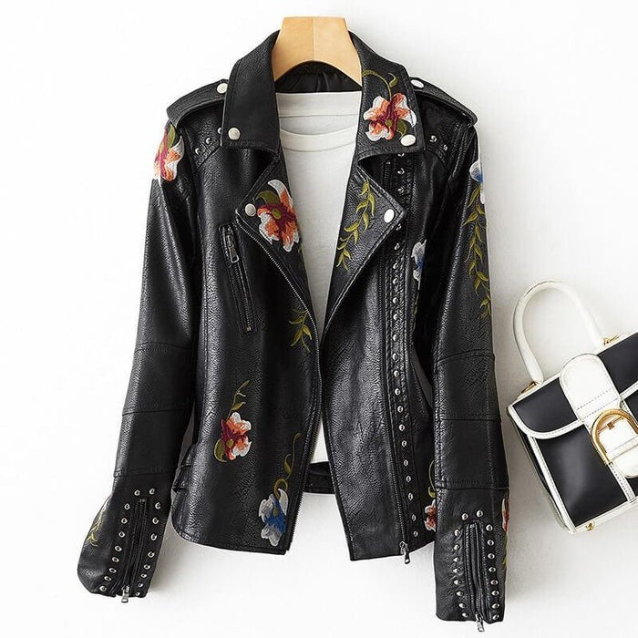 Retro floral Magnolia leather jacket for a chic and vintage style