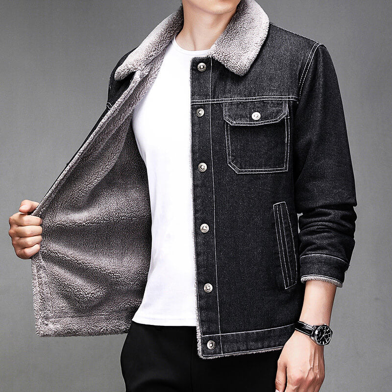 Calvin Denim Jacket with Sherpa Lining for a Stylish and Comfortable Look