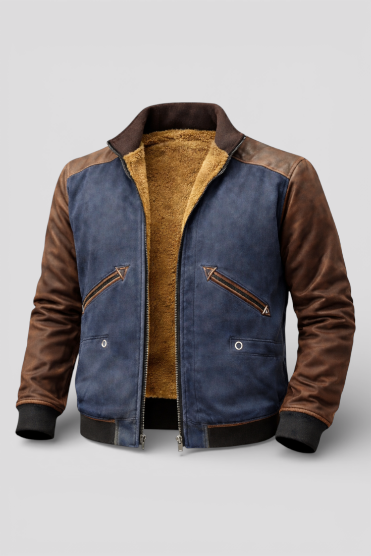 Men's 3D Print Zip-Up Jacket with Sherpa Lining