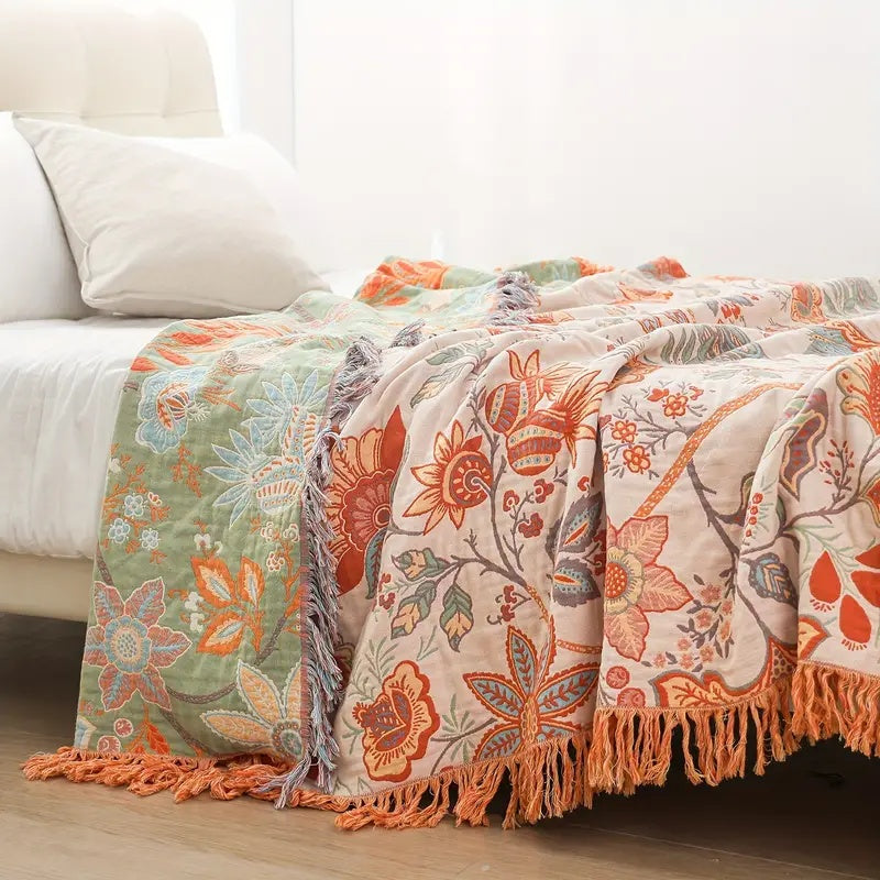 Boho Floral Print Blanket – Cozy and Warm Throw for Couch, Bed, and Outdoor Activities