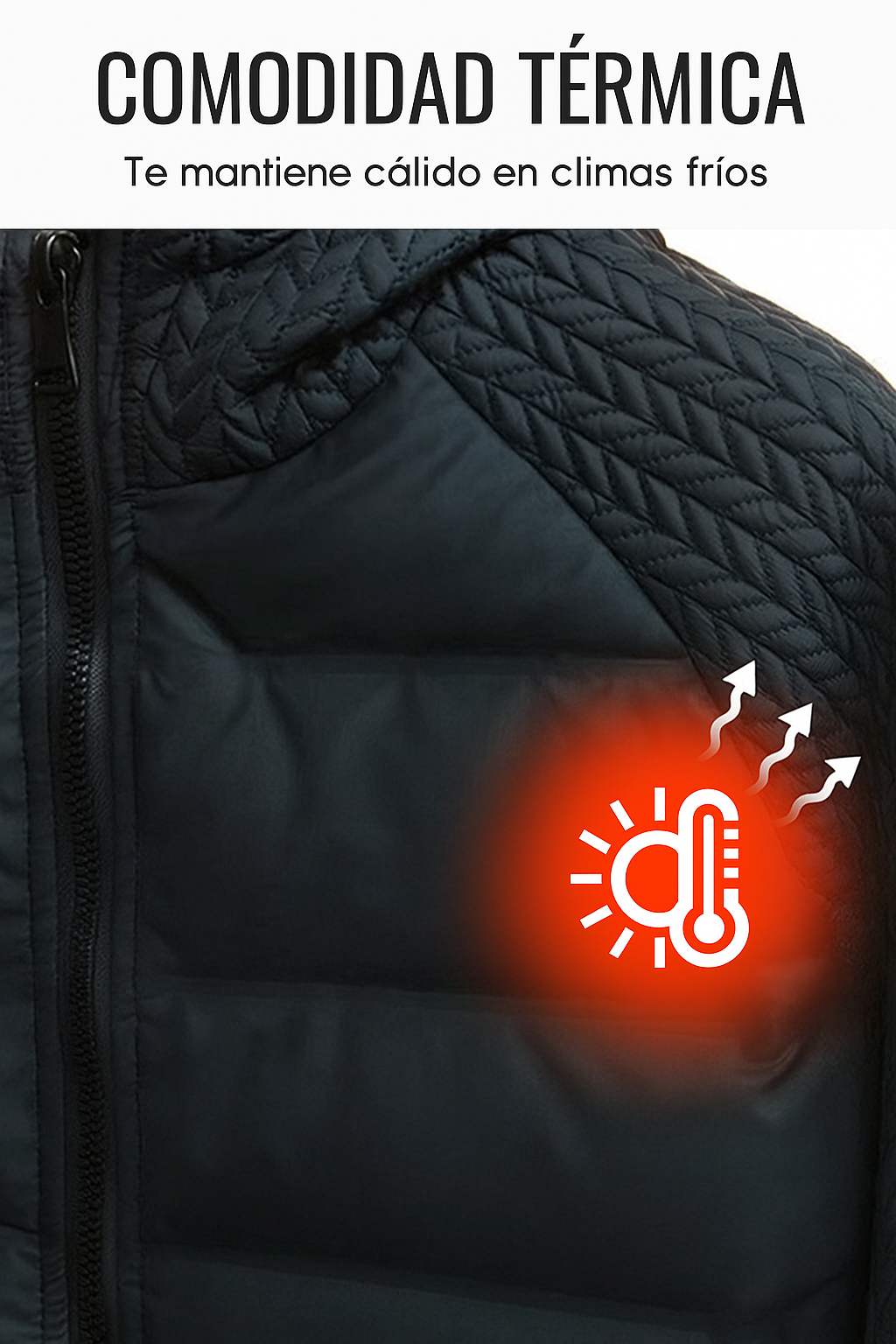 Thermal Jacket with a Quilted Hood and Wind Protection