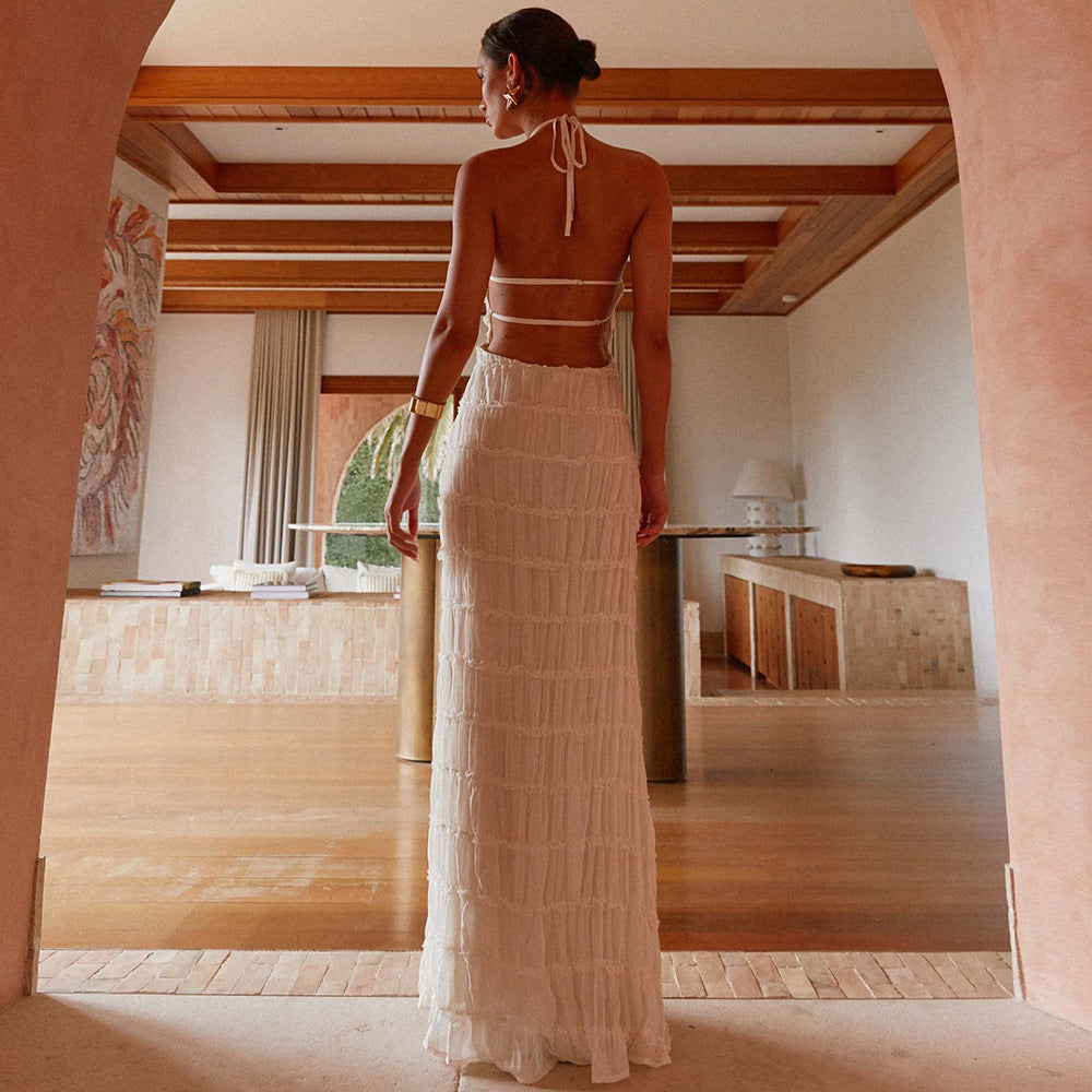 Caroline Textured Halter-Neck Maxi Dress – Effortless Summer Elegance