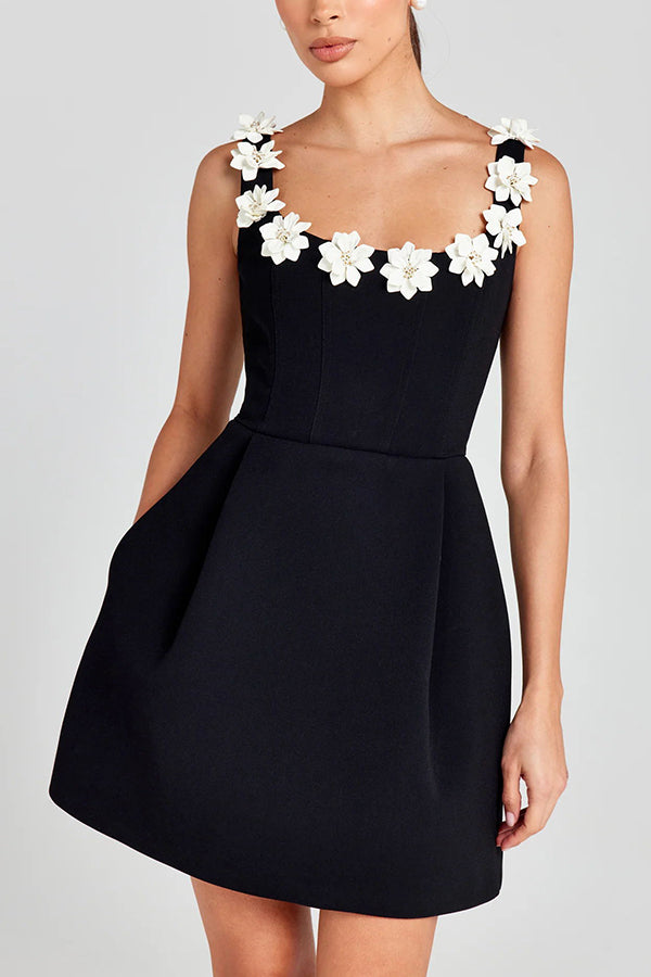 Cindy | Feminine Mini Dress with Floral Applications 0