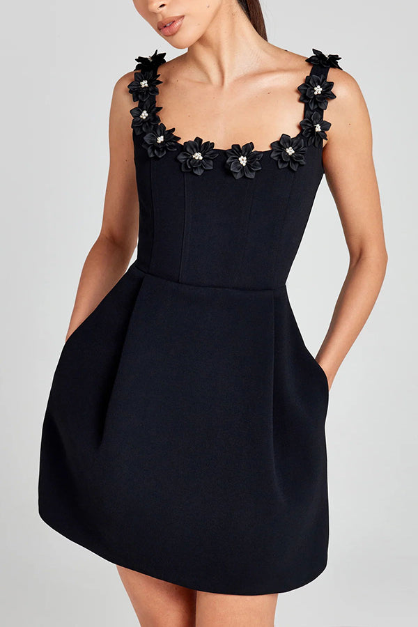 Cindy | Feminine Mini Dress with Floral Applications 10