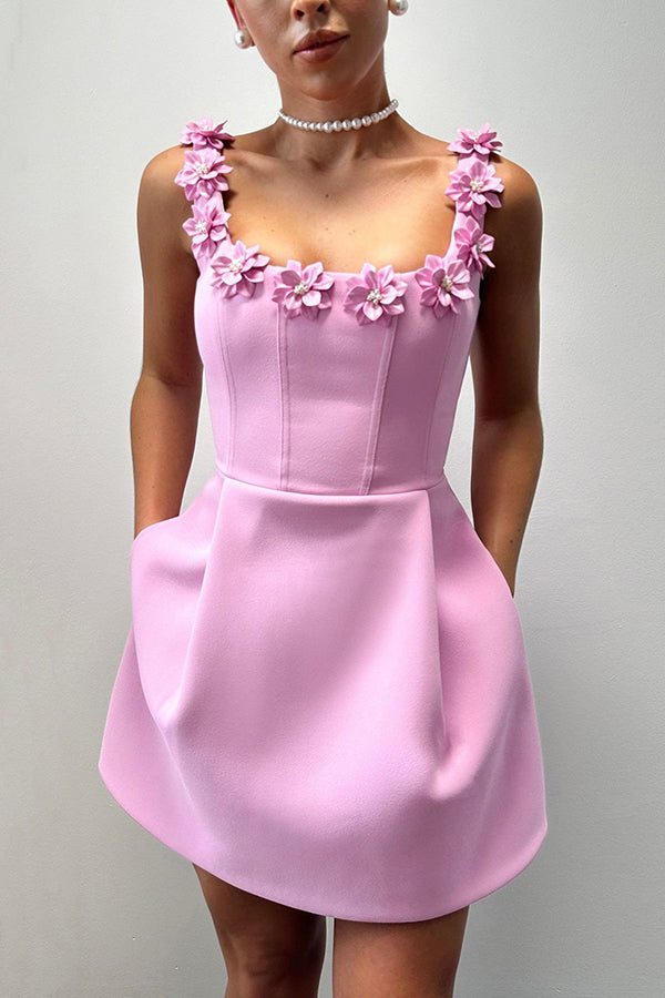 Cindy | Feminine Mini Dress with Floral Applications 5