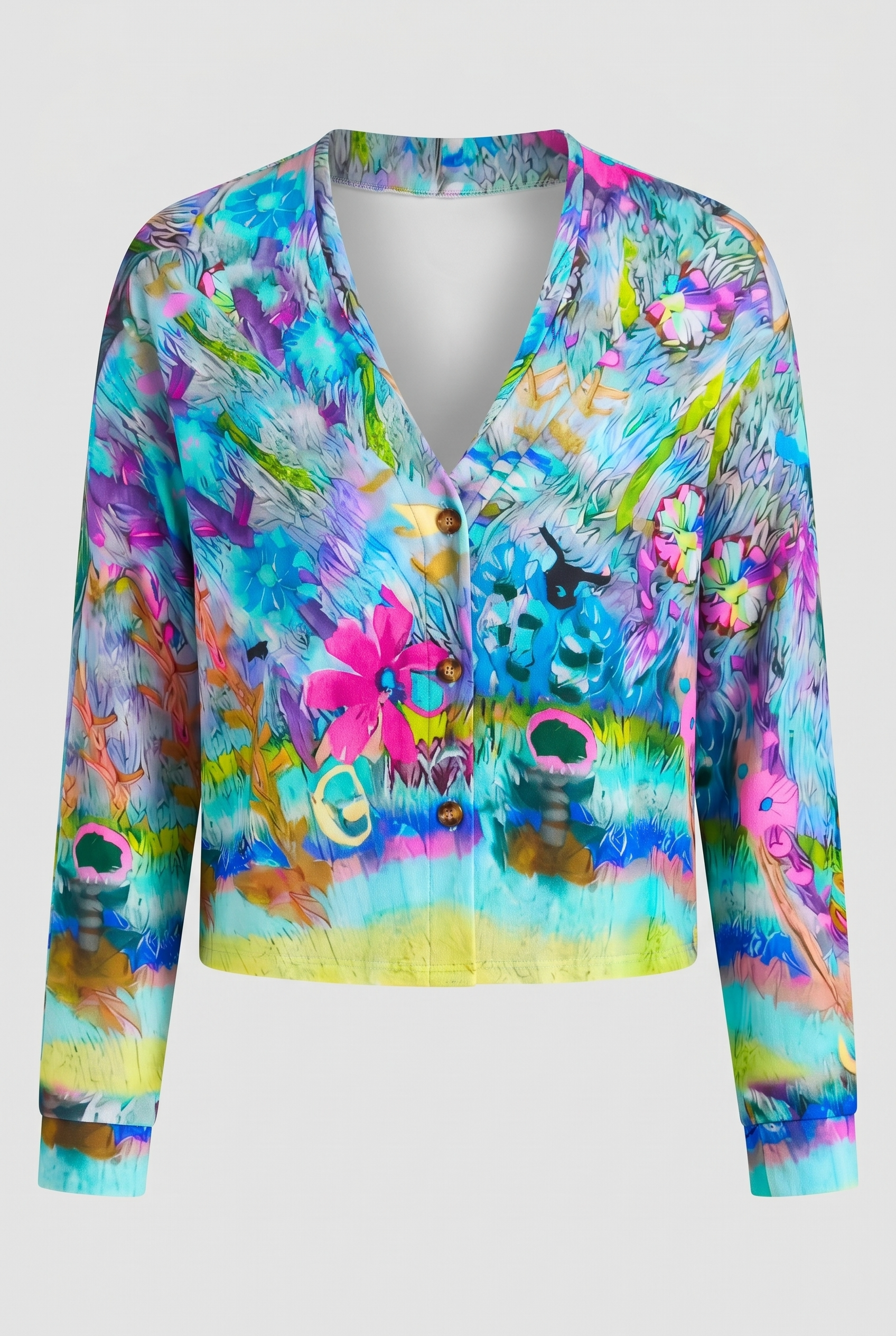 Matilda | Women’s Printed Long Sleeve Top – Button Front – Relaxed Fit – Polyester