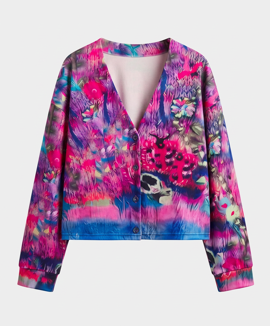 Matilda | Women’s Printed Long Sleeve Top – Button Front – Relaxed Fit – Polyester