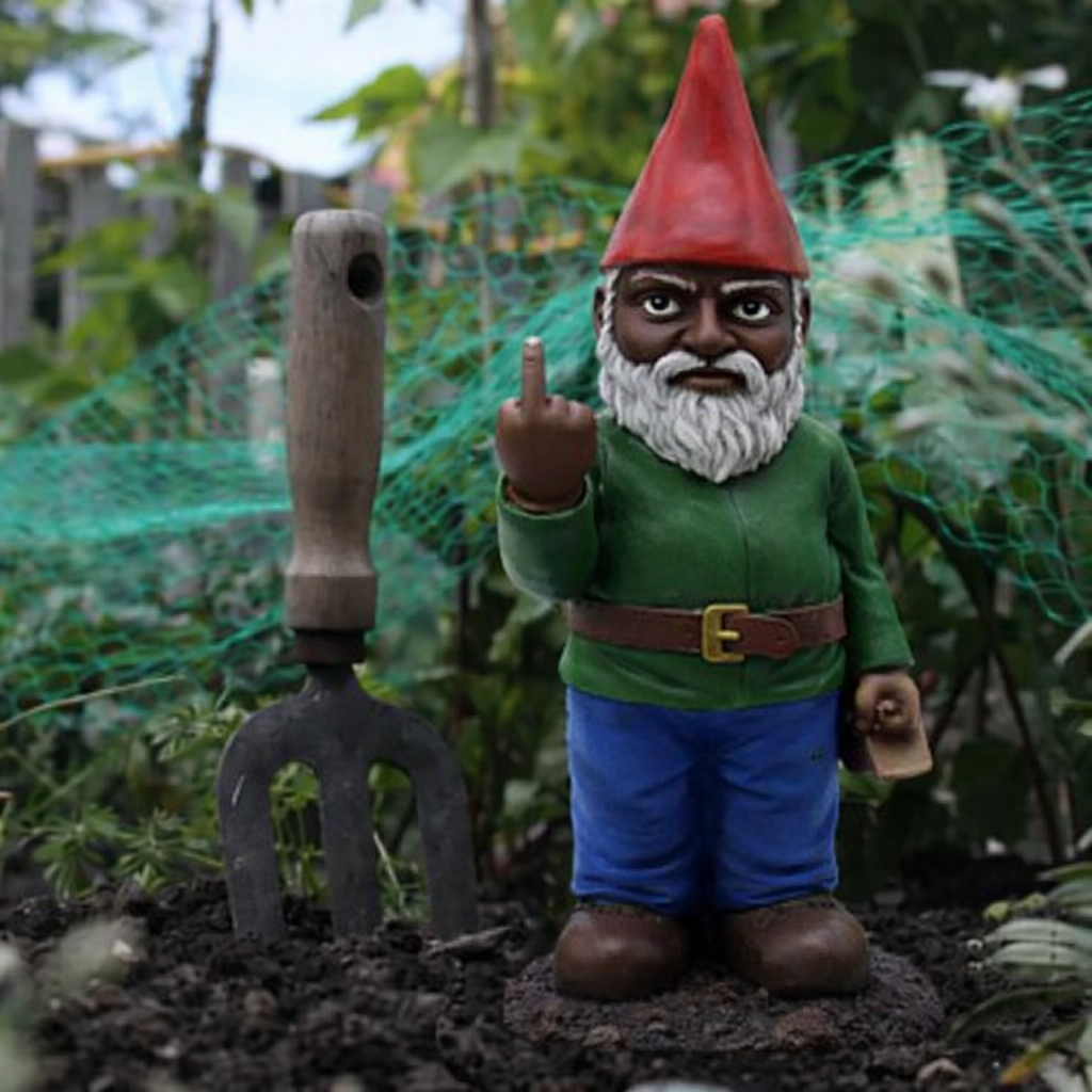 Cypria - Funny Drunk Gnome Statue with Middle Finger for Garden and Lawn
