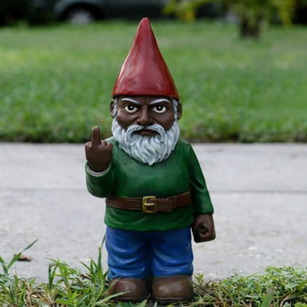 Cypria - Funny Drunk Gnome Statue with Middle Finger for Garden and Lawn