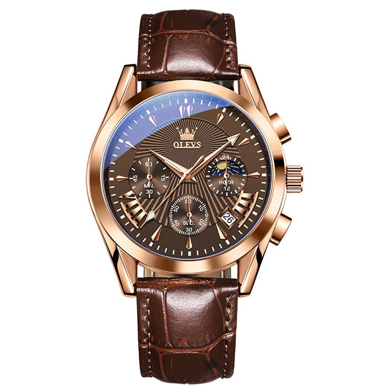 Elegant wristwatch with leather strap and quartz movement