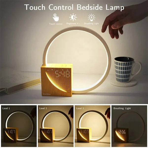 Touch-sensitive bedside alarm clock with integrated light function