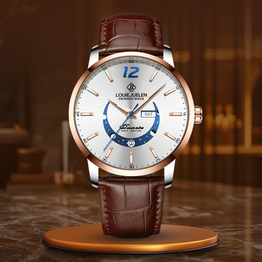 Elegant watch with luminous moon phase