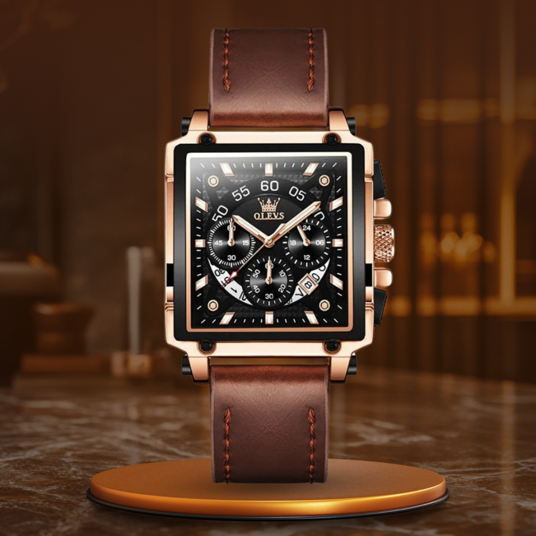 Elegant chronograph watch with a square dial for a sophisticated style