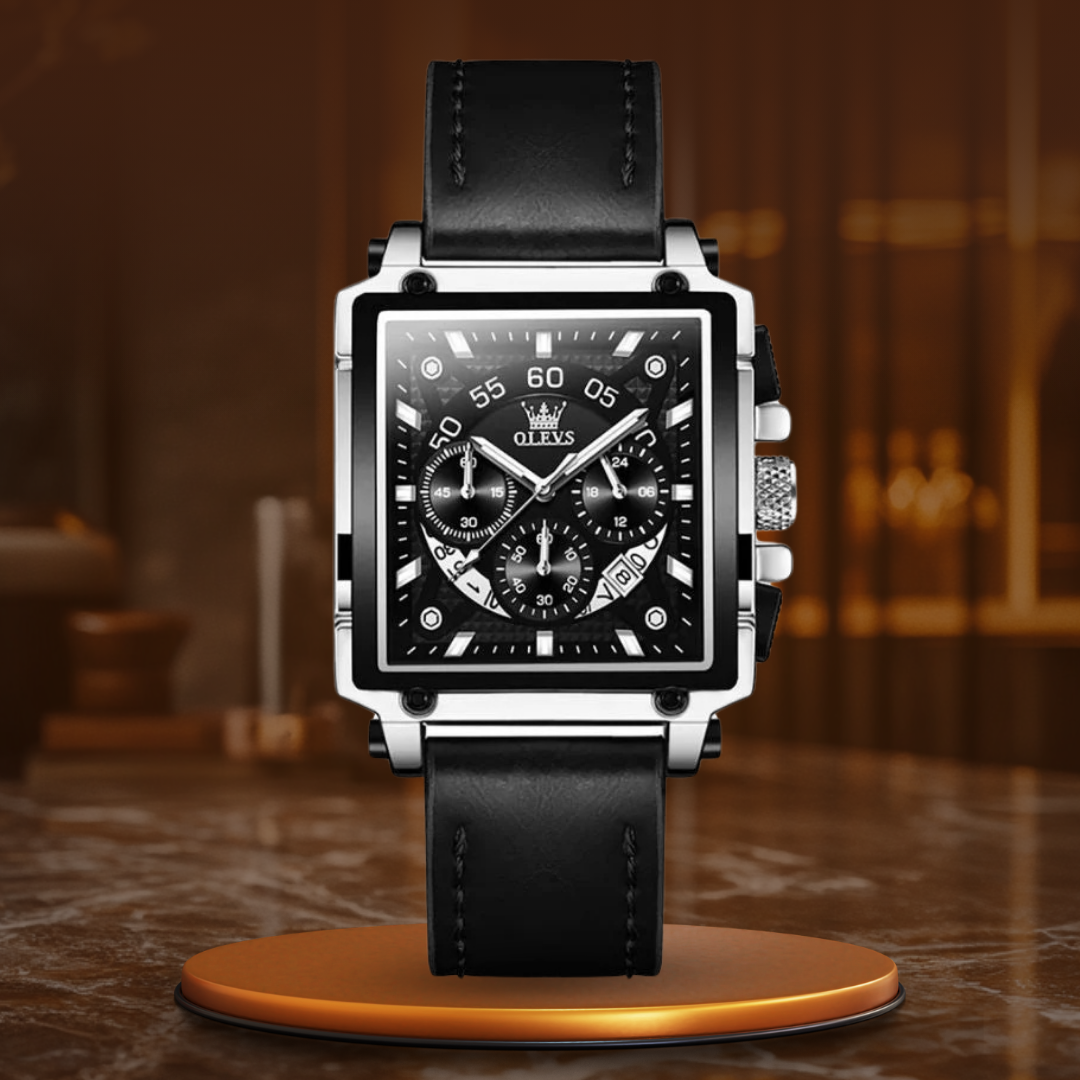 Elegant chronograph watch with a square dial for a sophisticated style