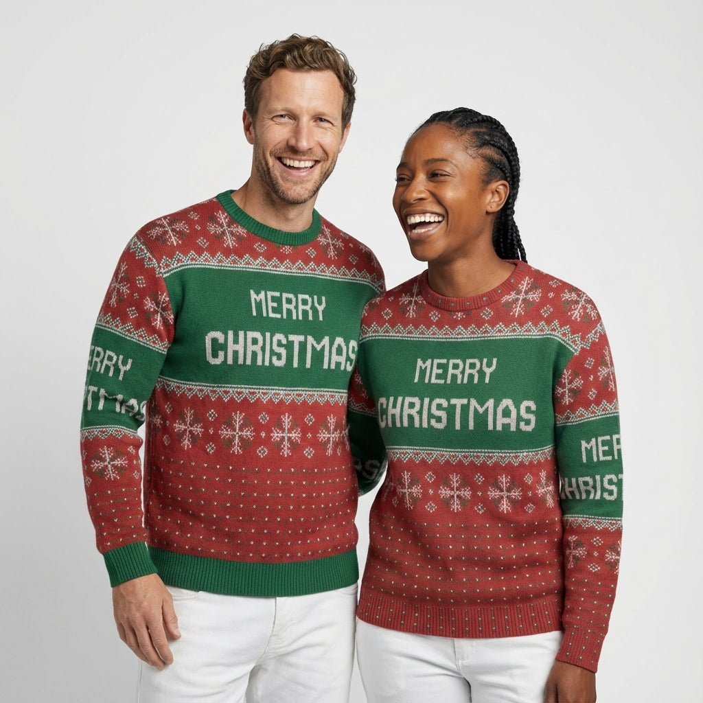 Unisex Comfortable Casual Sweater with Snow-covered Motifs – Ideal for Cozy Winter Style